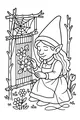 Free Gnome Girl Coloring Page - Weaving Flowers on a Garden Loom (Printable PDF)