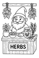 Free Gnome Coloring Page - Friendly Herb Market Stall (Printable PDF)