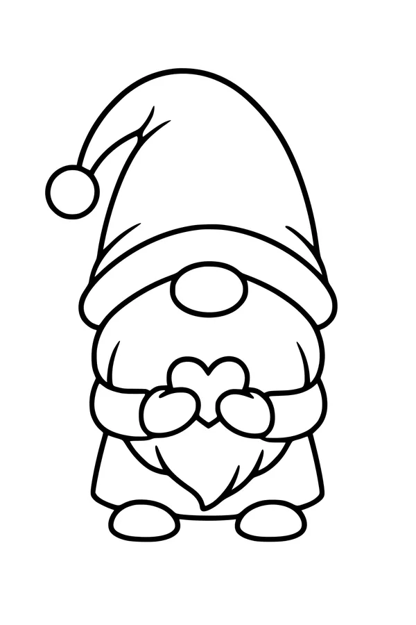 Free Gnome Coloring Page - Cute Gnome With Heart (Printable PDF)