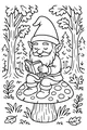 Free Gnome Coloring Page - Grandpa Reading on a Forest Mushroom (Printable PDF)