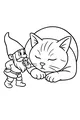Free Gnome Coloring Page - Shushing Beside Giant Sleeping Cat (Printable PDF)