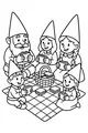 Free Gnome Family Coloring Page - Pointy Hats Picnic Party (Printable PDF)