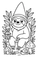 Free Sloth Coloring Page - Gnome Sloth With Forest Lantern (Printable PDF)
