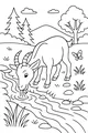 Free Goat Coloring Page - Sunny Meadow Stream Scene (Printable PDF)