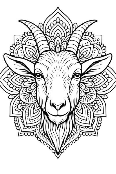 Free Goat Coloring Page - Majestic Mandala Goat Head (Printable PDF)