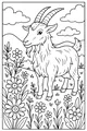 Free Goat Coloring Page - Sunny Meadow With Wildflowers (Printable PDF)
