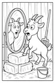 Free Goat Coloring Page - Surprised Goat in Barn Mirror (Printable PDF)