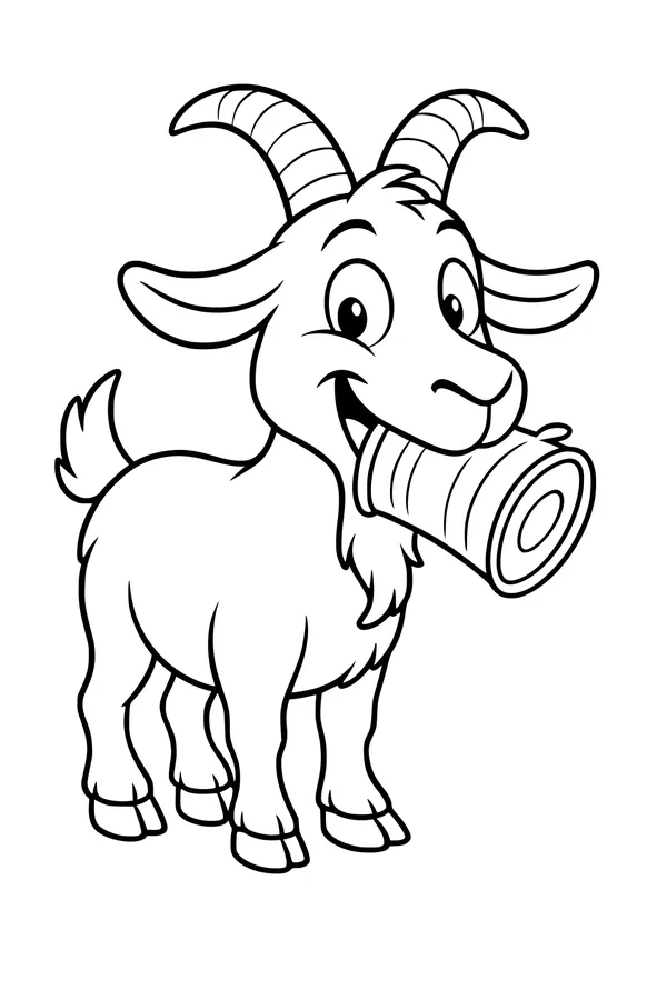 Free Goat Coloring Page - Funny Cartoon Goat With Tin Can (Printable PDF)