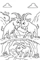 Free Goat Coloring Page - Three Goats on a Stone Bridge (Printable PDF)