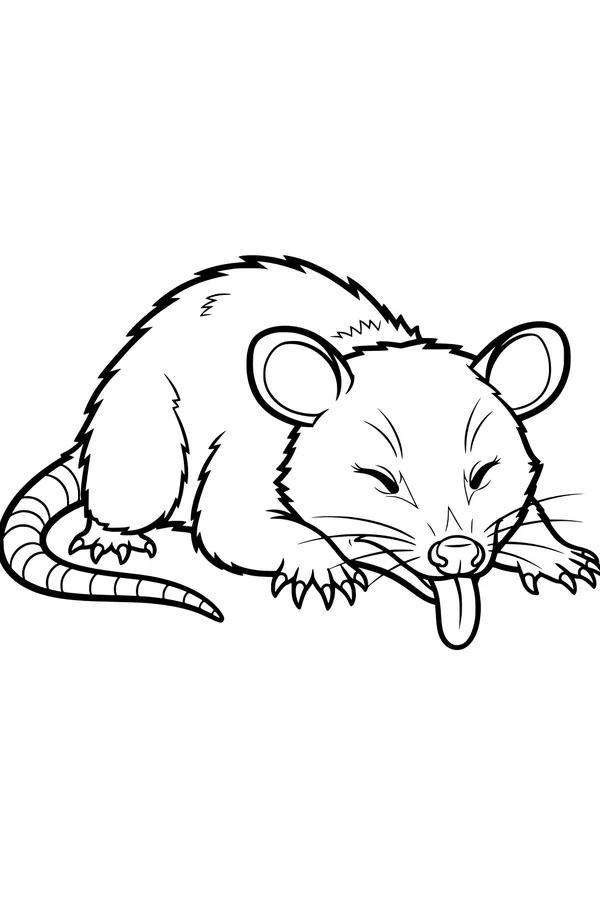 Free Opossum Coloring Page - Silly Sleepy Cartoon Opossum (Printable PDF)