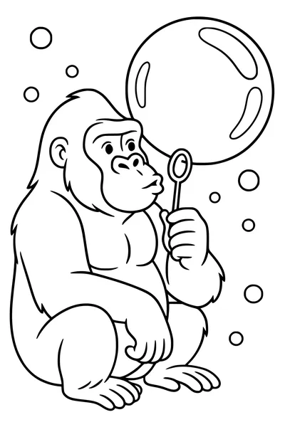 Free Gorilla Coloring Page - Cartoon Ape Blowing Bubbles (Printable PDF)