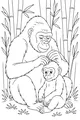 Free Gorilla Coloring Page - Mother Grooming Baby in Bamboo Forest (Printable PDF)