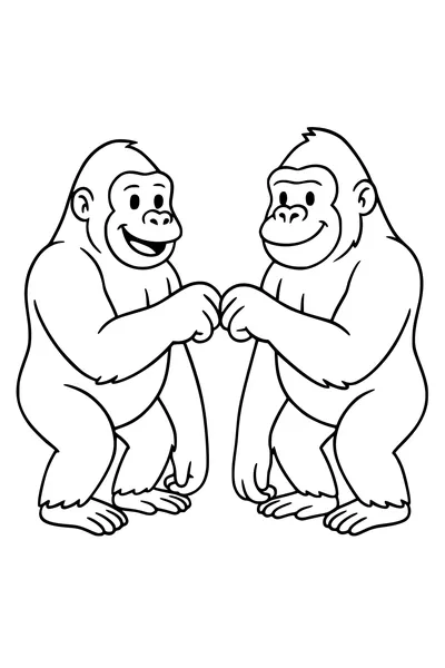 Free Gorilla Coloring Page - Cartoon Brothers Fist Bump (Printable PDF)