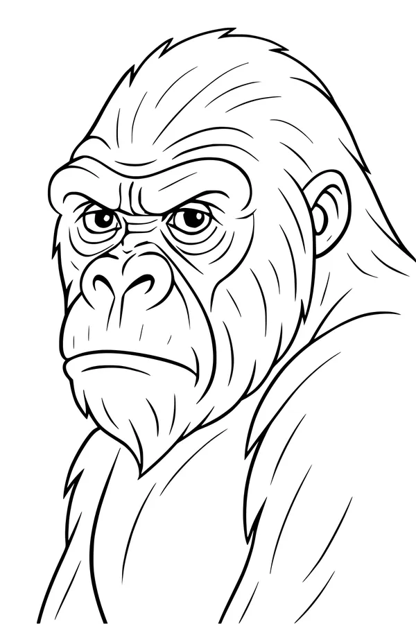 Free Gorilla Coloring Page - Big Ape Looking Over Shoulder (Printable PDF)