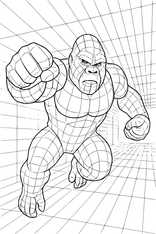 Free Gorilla Coloring Page - Strong Ape in Grid Maze Room (Printable PDF)