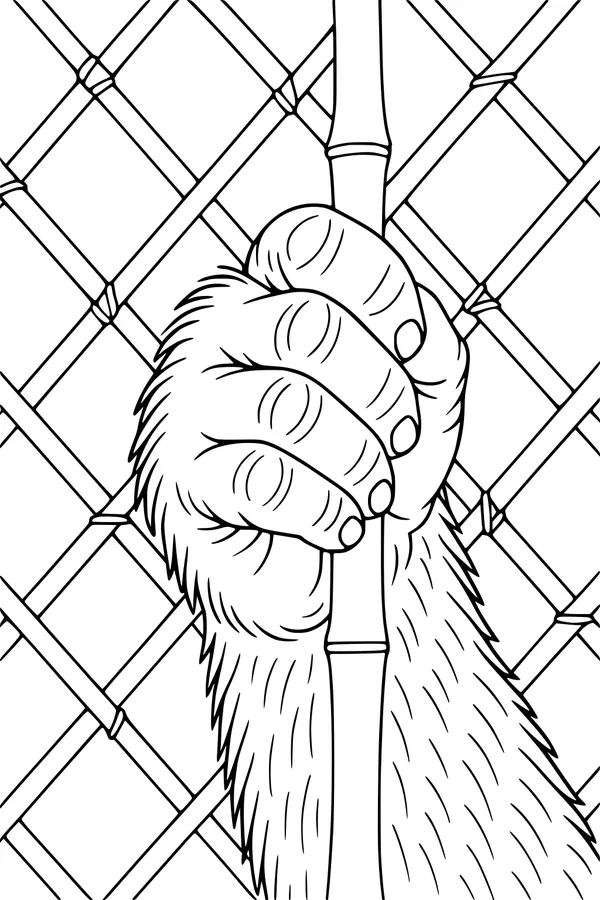 Free Gorilla Coloring Page - Realistic Hand Gripping Fence (Printable PDF)