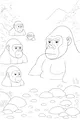 Free Gorilla Coloring Page - Family Relaxing in Hot Springs (Printable PDF)
