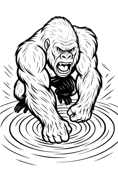 Free Gorilla Coloring Page - Fierce Ape Splashing Water (Printable PDF)