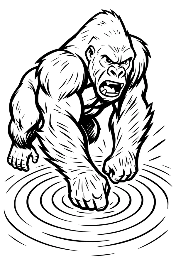 Free Gorilla Coloring Page - Powerful Ape Splashing in Water (Printable PDF)