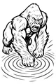 Free Gorilla Coloring Page - Powerful Ape Splashing in Water (Printable PDF)