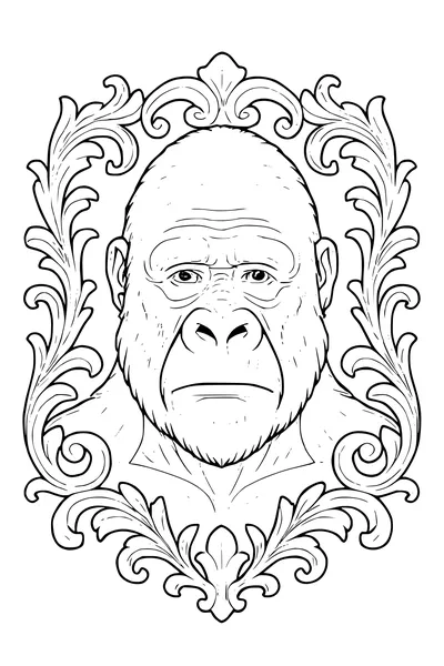 Free Gorilla Coloring Page - Regal Jungle Portrait in Leafy Frame (Printable PDF)