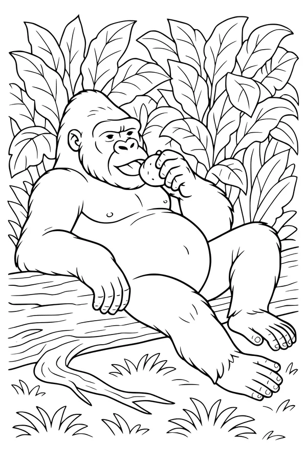 Free Gorilla Coloring Page - Snack Time in the Jungle (Printable PDF)