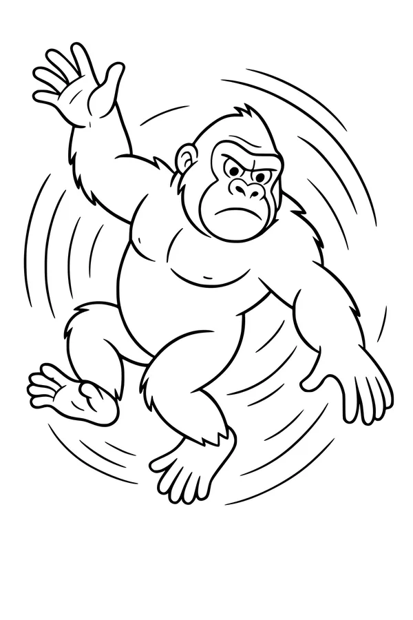 Free Gorilla Coloring Page - Strong Ape Swinging Through the Jungle (Printable PDF)