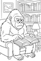 Free Gorilla Coloring Page - Professor Reading in a Cozy Library (Printable PDF)