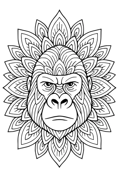 Free Gorilla Coloring Page - Mandala Jungle King Portrait (Printable PDF)