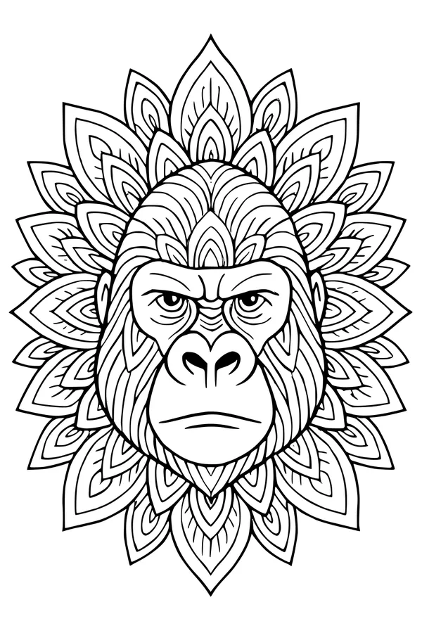 Free Gorilla Coloring Page - Mandala Jungle King Portrait (Printable PDF)