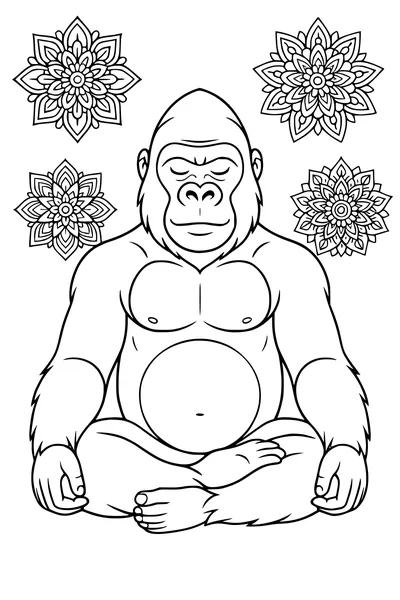 Free Gorilla Coloring Page - Peaceful Zen Mandala Scene (Printable PDF)