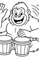 Free Gorilla Coloring Page - Happy Cartoon Ape Playing Bongo Drums (Printable PDF)