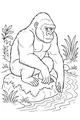 Free Gorilla Coloring Page - Gentle Ape by the Stream (Printable PDF)