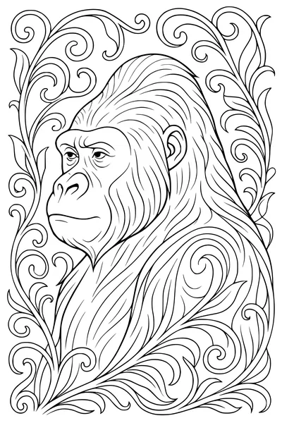 Free Gorilla Coloring Page - Regal Ape in Swirling Jungle Vines (Printable PDF)