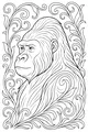 Free Gorilla Coloring Page - Regal Ape in Swirling Jungle Vines (Printable PDF)