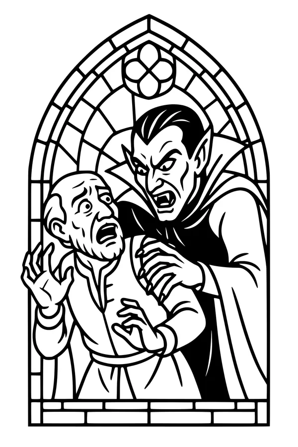 Free Vampire Coloring Page - Spooky Gothic Window Sneak (Printable PDF)
