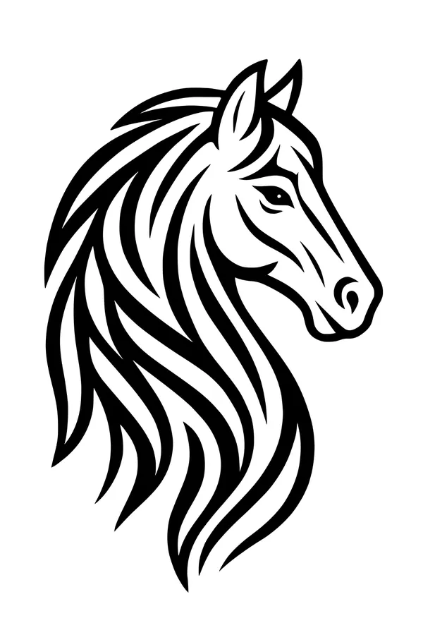 Free Horse Coloring Page - Profile With Flowing Mane (Printable PDF)