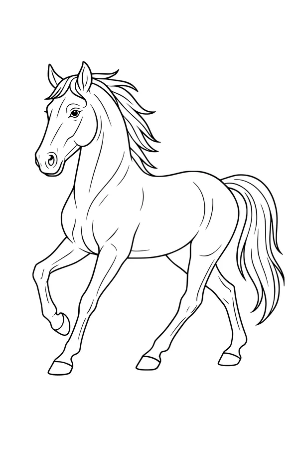 Free Horse Coloring Page - Graceful Prancing Horse with Flowing Mane (Printable PDF)