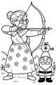 Free Grandma Coloring Page - Archer Aiming at Apple on Garden Gnome (Printable PDF)