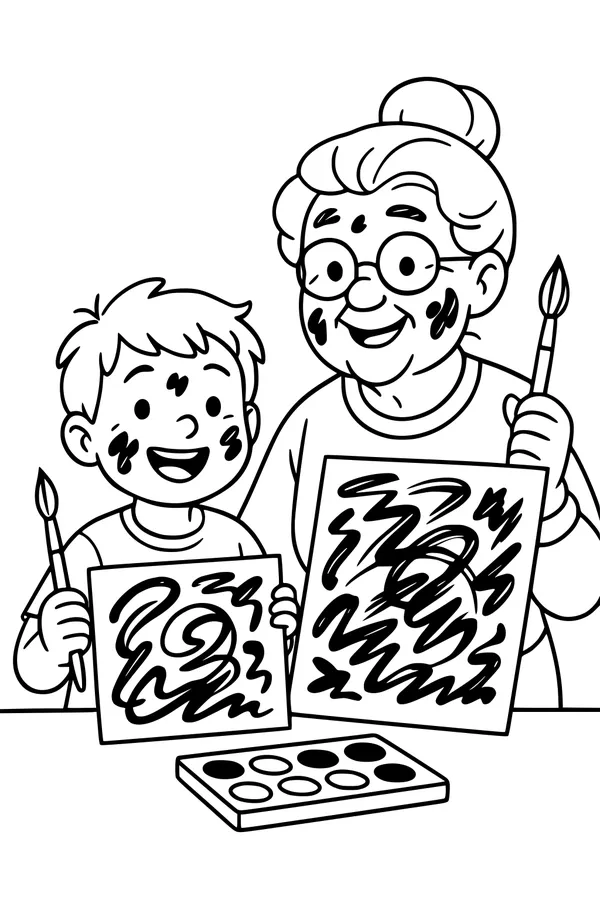 Free Grandma And Grandson Coloring Page - Fun Paint Day Together (Printable PDF)