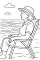 Free Grandma Retirement Coloring Page - Relaxing Beach Day Scene (Printable PDF)
