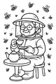 Free Grandma Beekeeper Coloring Page - Tea Time with Busy Bees (Printable PDF)
