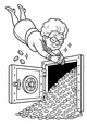 Free Grandma Coloring Page - Elderly Lady Diving Into Coin Vault (Printable PDF)