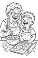 Free Grandma And Grandson Coloring Page - Baking Cookies Together (Printable PDF)