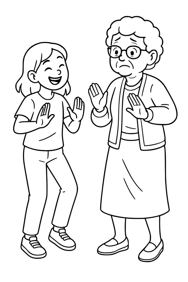 Free Grandma Coloring Page - Dancing With Granddaughter (Printable PDF)