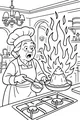 Free Grandma Coloring Page - Funny Flaming Pudding Kitchen Scene (Printable PDF)