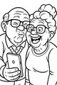 Free Grandparents Coloring Page - Laughing Selfie Portrait (Printable PDF)
