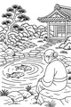 Free Grandma Coloring Page - Elderly Lady by Koi Pond in Japanese Garden (Printable PDF)