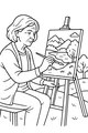 Free Grandma Retirement Coloring Page - Painting a Mountain Park Scene (Printable PDF)
