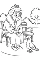 Free Grandma Coloring Page - Elderly Gran Feeding a Pigeon in the Park (Printable PDF)
